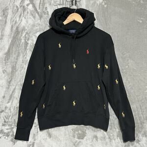 Polo Ralph Lauren Embroidered Pony Fleece Hoodie Womens Size S Black Rare Soft